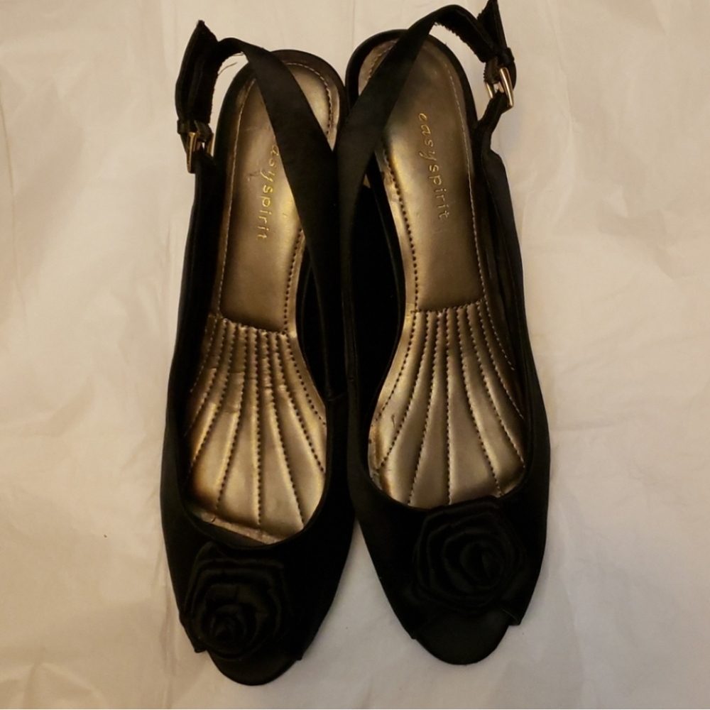 Easy Spirit Black Open Toe Kitten Heels Shoes Dize 9.5